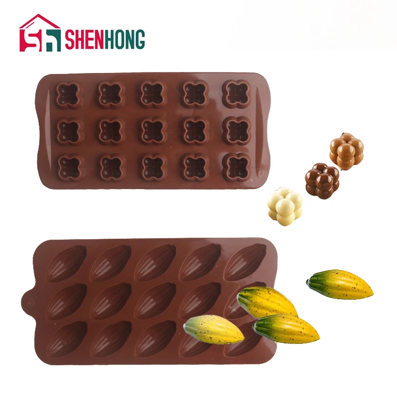 SHENHONG Cube Olive and Heart Design Chocolate Molds 15 Cavity