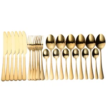  Gold Western Dinnerware Black Cutlery Tableware Set 24 Pcs Stainless Steel Cutlery Forks Knives Spoons Dinner Kitchen Spoon Set 