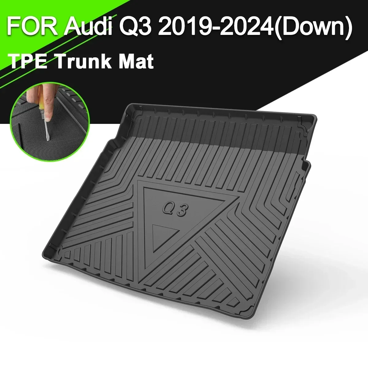 

Car Rear Trunk Cover Mat Waterproof Non-Slip TPE Rubber Cargo Liner For Audi Q3 2019-2024 (Down) Auto Accessories