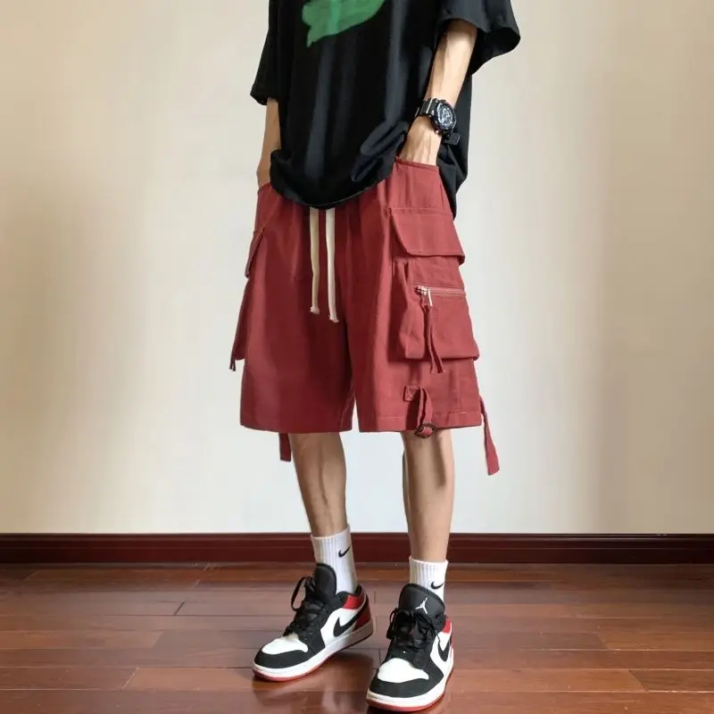 Summer Korean retro simple cargo shorts fashionable men street y2k trendy brand loose sports personality hip hop straight shorts