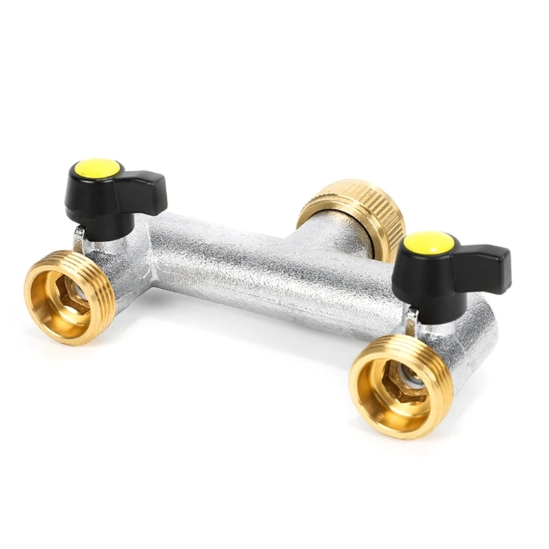 

Practical 2 Way Tap Splitter, Garden Faucet Connector with 2 Valves 090C