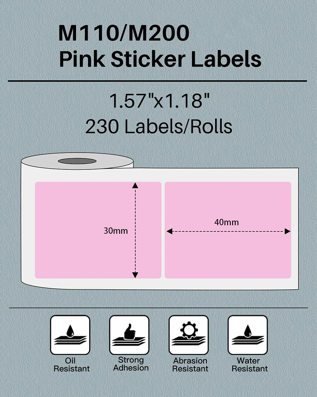 M110/M200/M220/M221/M120 Multifunctional Self-Adhesive Labels, 40x30mm(1.57 "x1.18") Thermal Label Paper, for Phomemo M110/M200