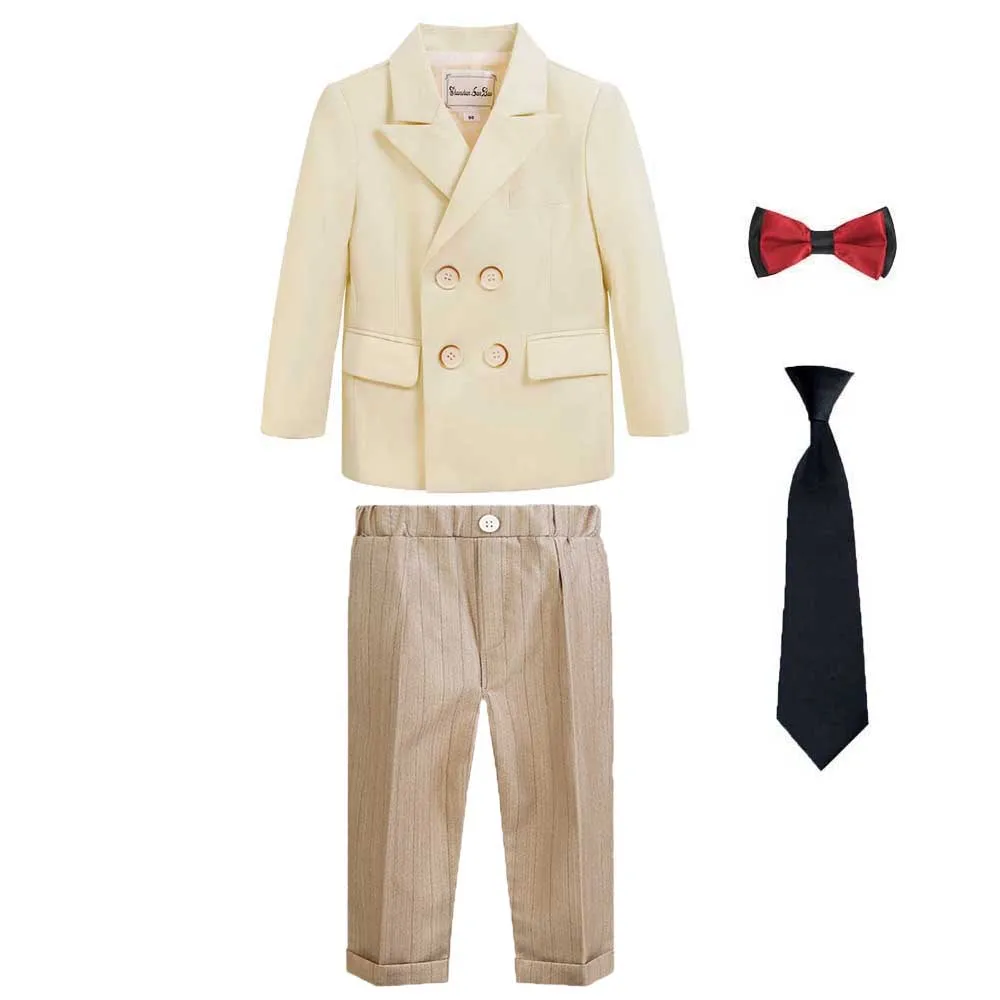 

Boys Formal Wedding Ceremony Costume Children Champagne Jacket Pants Bowtie+Tie Photography Suit Kids Performance Party Dress