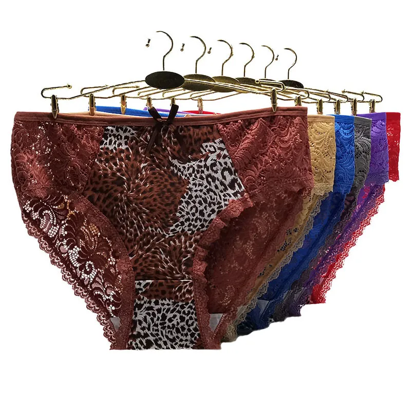 

6 Pieces/Lot Sexy Lingerie Leopard Print Women Panties Underwear Plus Size Briefs Cotton Underpants Lace Intimate