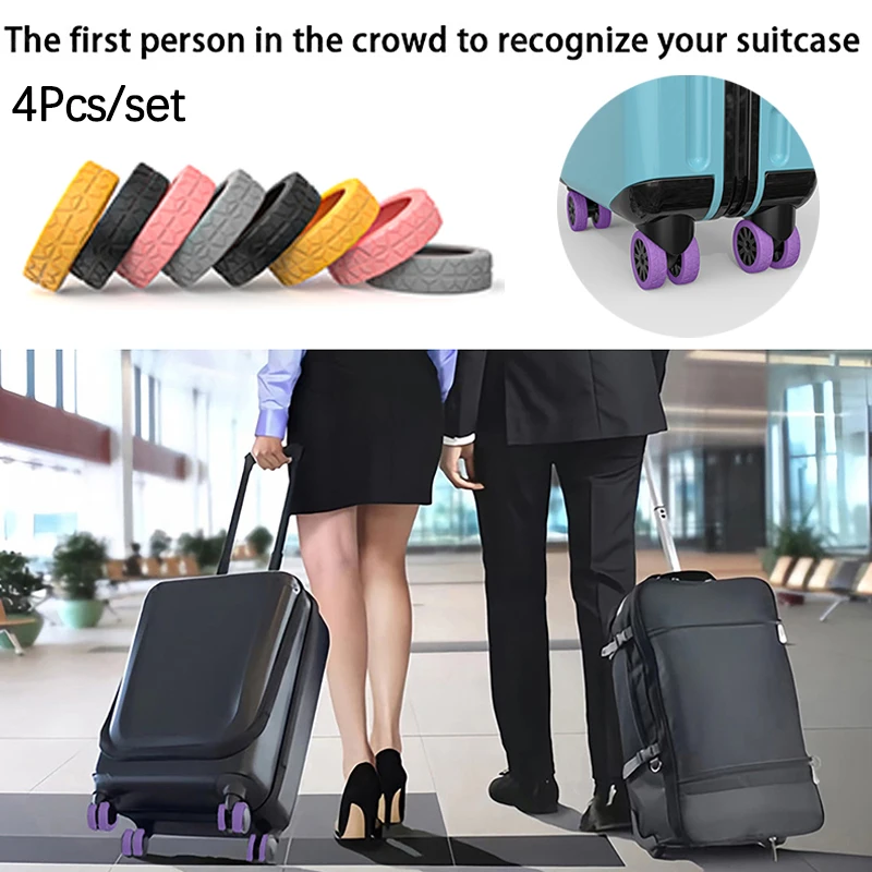 

4Pcs Silicone Travel Luggage Caster Shoes With Silent Sound Suitcase Wheels Protection Cover Trolley Box Casters Cover Accessory