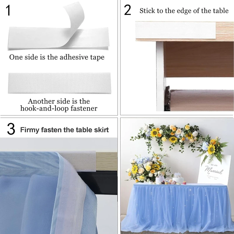 Sheer Table Skirt Tablecloth 3-Ply with LED Lights Premium Gold Edge Wedding Party Cake Table Decoration