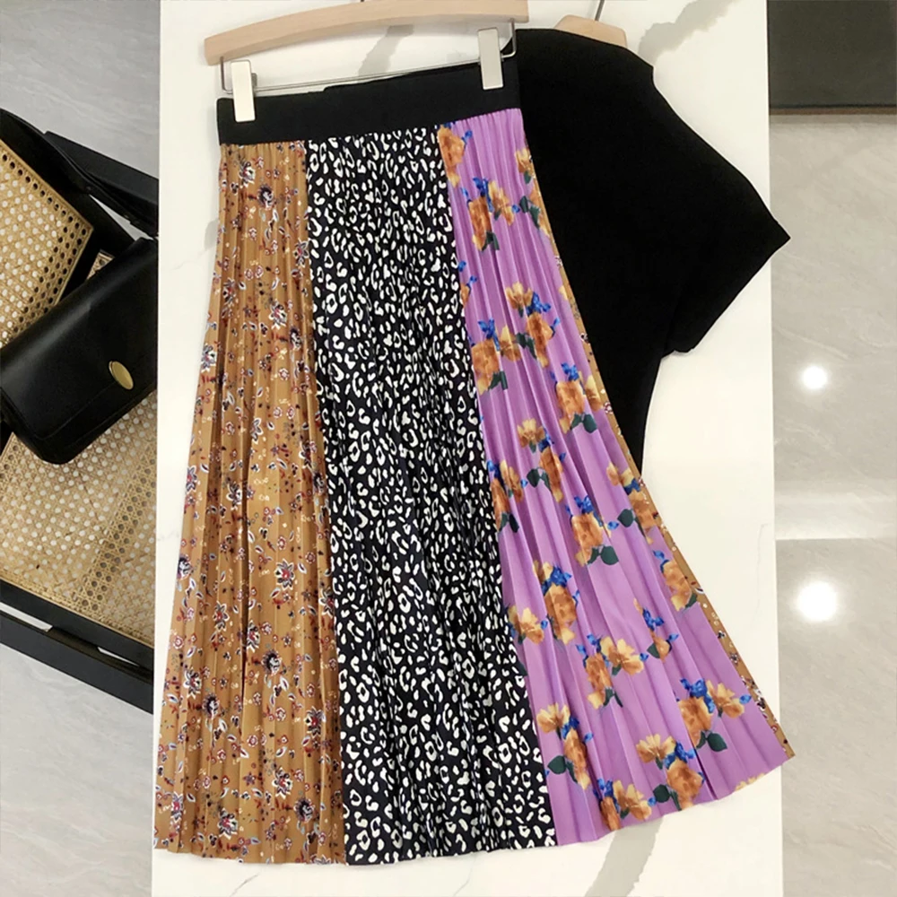 

SISHION 2023 Fashion Long Skirts for Women VD4062 Elastic Waist Floral Print Patchwork Summer Beach Holiday Midi Skirts