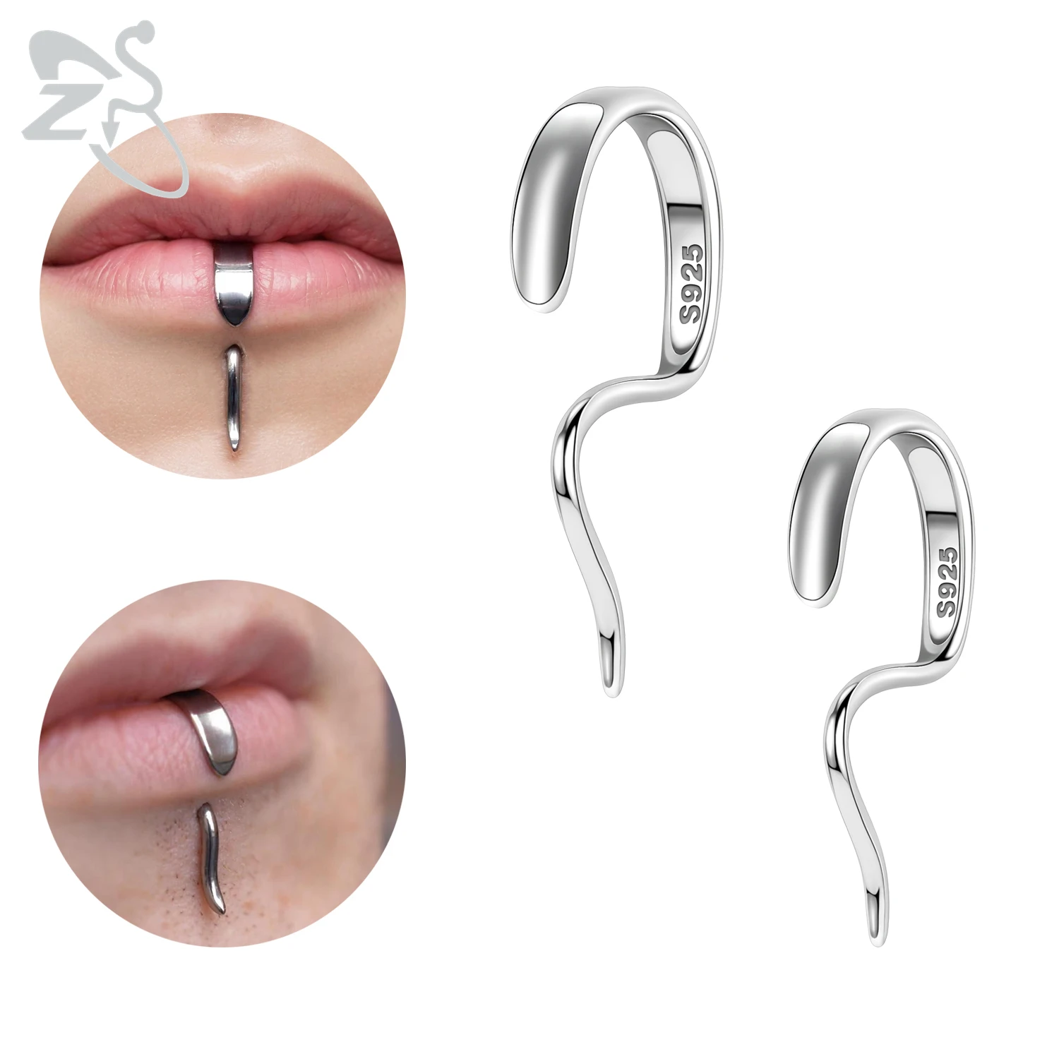 Nose Piercings Moissanite Belly Button Piercing ZS 1 Piece 925 Sterling Silver Labret Lip Stud Ring 16G Unique Design Lips Piercing Personality Body Piercings Gifts 8MM/10MM