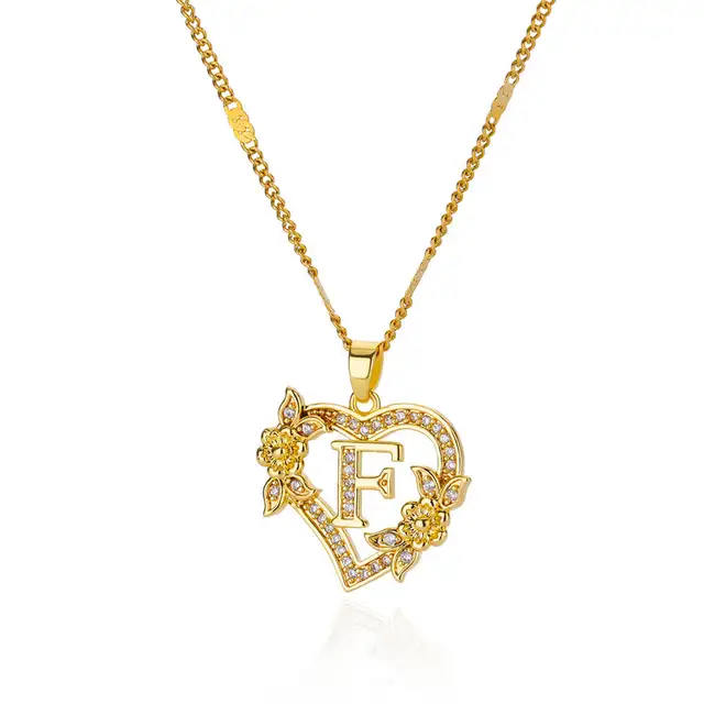 Colliers avec initiales de cœur et de fleur en Zircon pour femmes, en acier inoxydable, pour amoureux du cœur, couleur or, chaîne avec lettres, bijoux