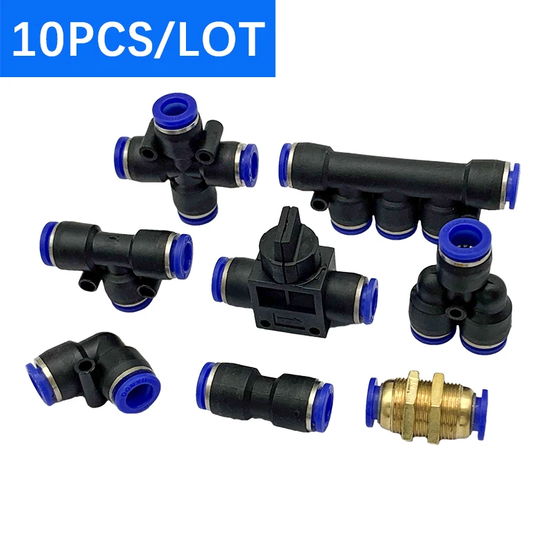 공압 피팅 퀵 커넥터 에어 호스 튜브 커넥터 10 개, 플라스틱 PU PY 4mm 6mm 8mm 10mm 12mm 플러그 푸시