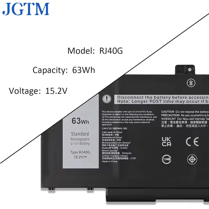 Фото JGTM 15,2 V 63Wh RJ40G Аккумулятор для ноутбука Dell Latitude 14 5420 Latitude 15 5520 Precision 15 3560 F3T9T / P137G P137G001 P104F №4