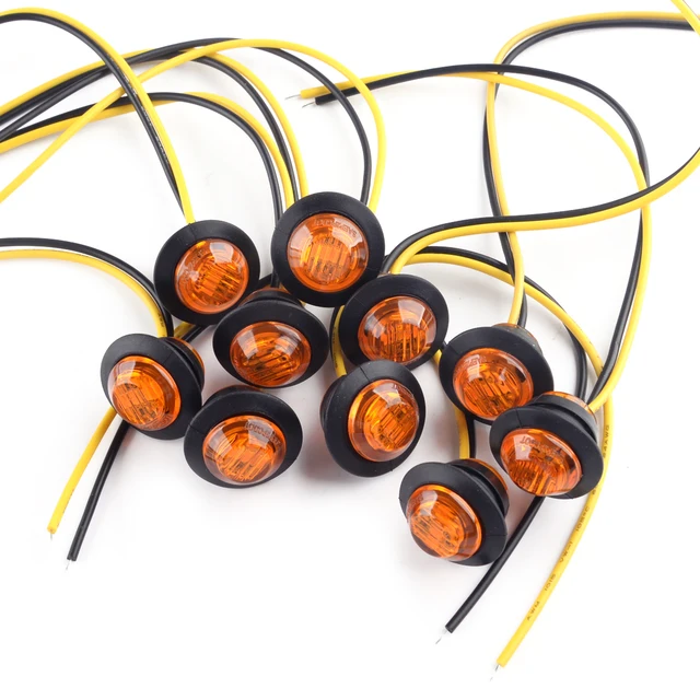 10pcs/Set 3/4" 3 LED Amber Small Round Side Marker Indicator Lights Button Lamps 12V for Universal Cars Trucks Trailers Boats