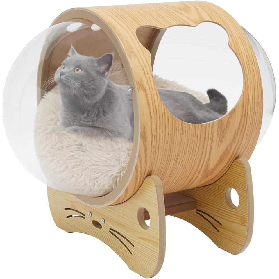 Stylish Eco Friendly Wooden Cat Pod Bed with Dome