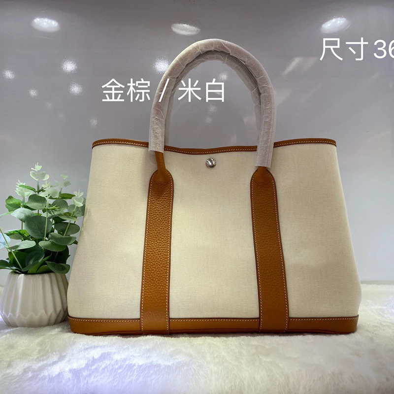 Canvas Handbag Orange Contrast Color Matching Leather High Quality