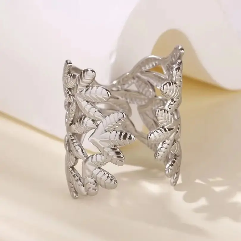 Leaf Rings Stainless Steel for Women Christmas