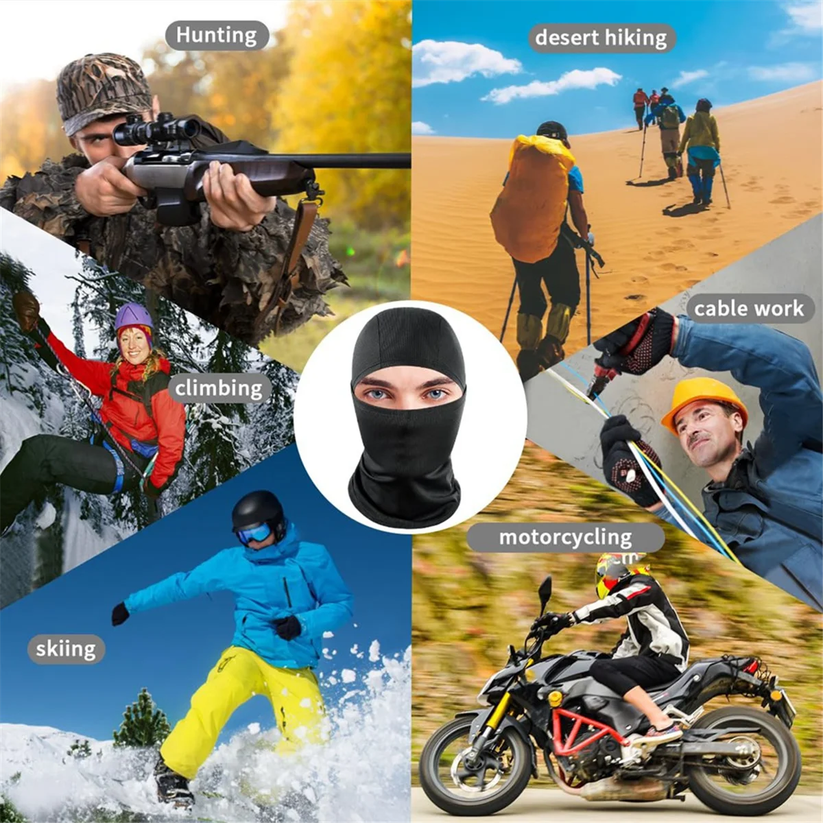XZLL White Ski Mask for Men and Women, UV Protection Mask, Suitable for Motorcycles and Snowboards
