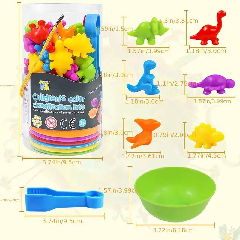 Rainbow Counting Animal Sorting Toys Color Sorting Animal Dinosaur Shape Classification Montessori Sensory Toy Boys Girls Gift