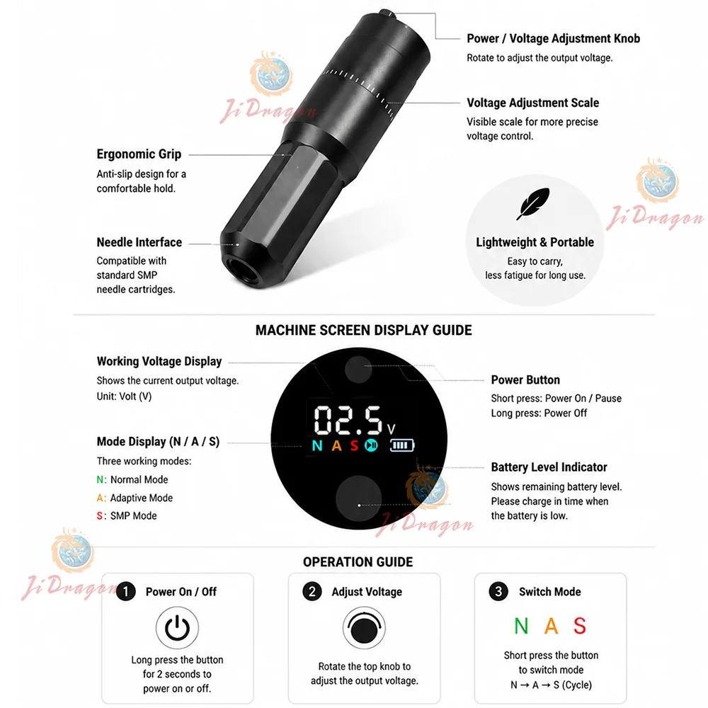 Macchina per Tatuaggi Wireless, Penna Rotativa con Display Digitale, Macchina PMU SMP per Trucco Permanente, Micropigmentazione del Cuoio Capelluto per Sopracciglia e Labbra - immagine 4