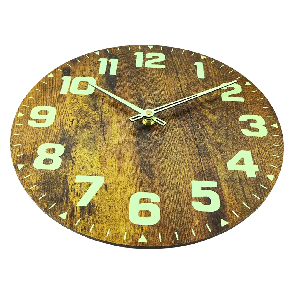 

Fire Pattern Wall Clock Decor Mute for Bedroom Pointer Clocks Luminous Wood Pendant