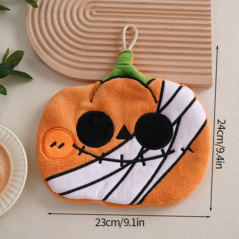 Black Cat Cartoon Hand Towel - Soft & Absorbent Coral Fleece for Kids - Halloween Pumpkin Design for Bathroom & Kitchen Use