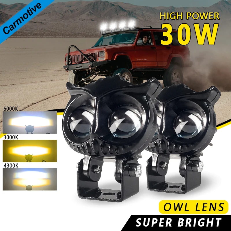 

Carmotive LED Lens Spotlight OWL Additional Headlights Dual Color White Yellow Light Led Fog Light For Motorcycle ATV Buggy Car