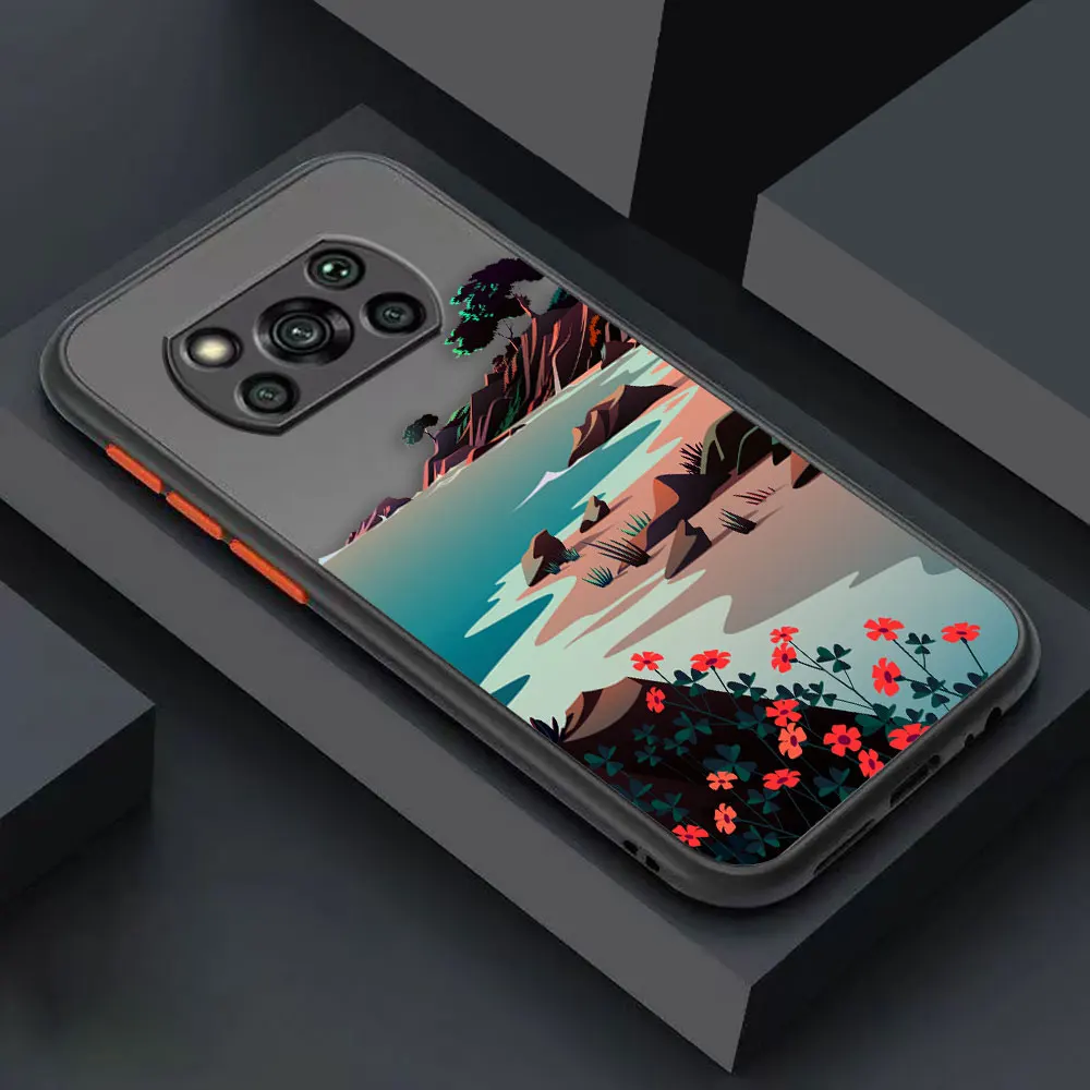 thumbnail image 1 of Matte Case for Xiaomi POCO X4 X3 X2 M4 M3 M2 F4 F3 GT F2 C40 PRO 4G 5G A3 MIX4 CIVI Case Funda Art hand-Painted Mountain Scenery, 1 of 5