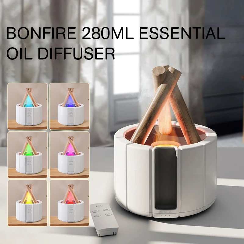 Campfire Aroma Diffuser Bonfire Air Humidifier Ultrasonic Cool Mist Maker Fogger Led Essential Oil Lamp Realistic Fire Difusor