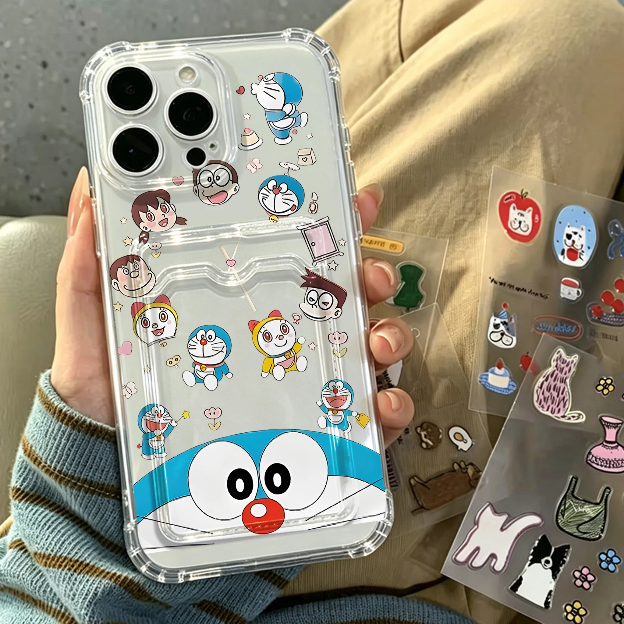 Adorable Cartoon Character Airbag Phone Case with Card Holder