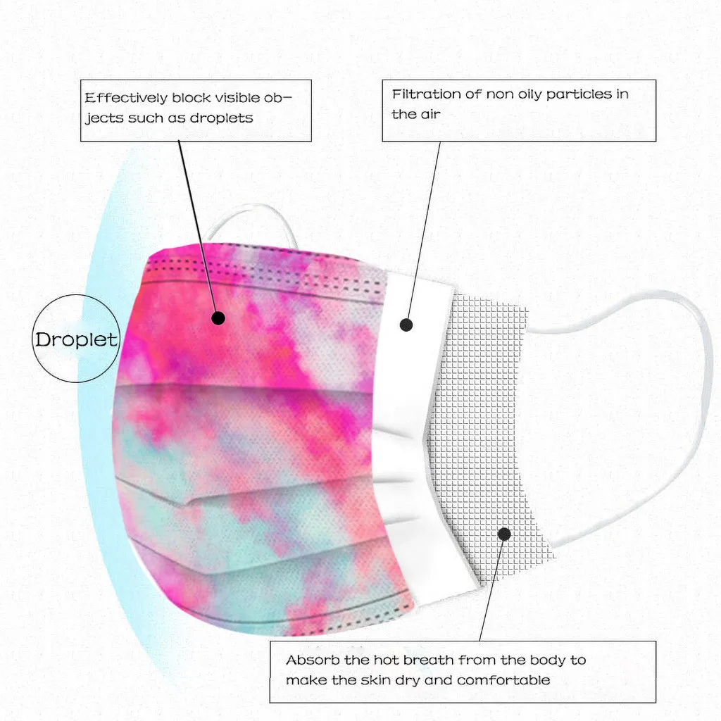 10pc Adult Tie-Dye  Gradient Printed Three-Layer Dust-Proof Disposable Mask маска для лица Cubre Bocas Desechables  Disposable 5