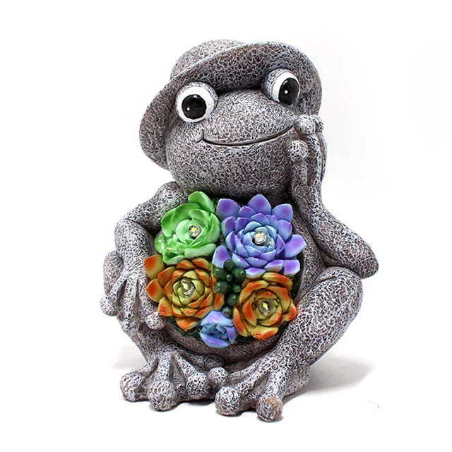 Solar Powered Succulent Animal Statue Waterproof Frog Succulent Ornament Creative Mini Frog Sculpture Courtyard Decoration 4