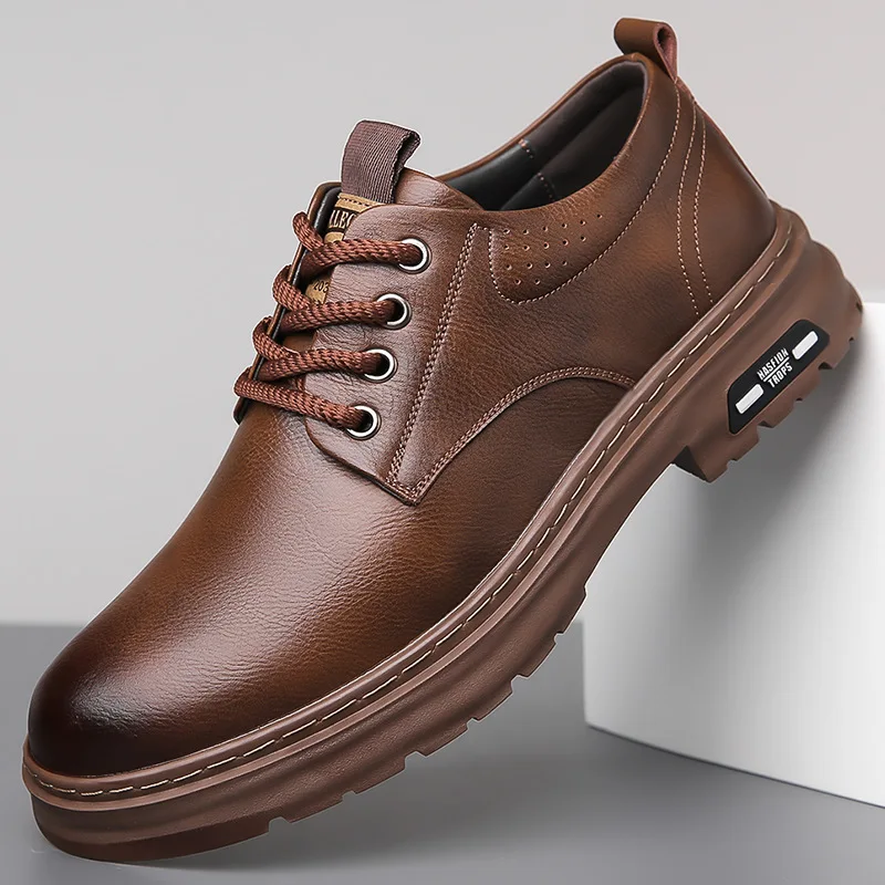 Business Casual Low-top Genuine Leather Shoes Men Spring Autumn New Designer British Style Retro Platform Shoes Loafers Men 3