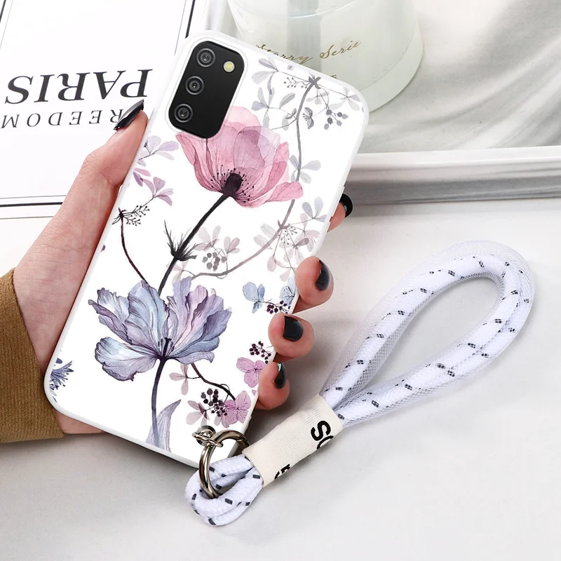 kawaii phone case samsung Case On For Samsung Galaxy A02s A 02 S Cover 6.5" Dinosaur Coque For Samsung GalaxyA02S Leopard Flower Short Lanyard Shell Capa silicone case for samsung