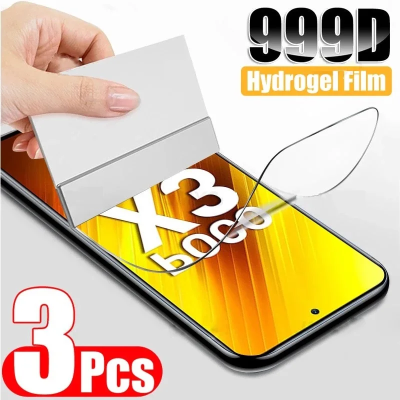 

3PCS Full Cover Hydrogel Film For Poco X3 X4 NFC X5 X2 F2 F3 F4 GT Screen Protector POCO M2 M3 M4 M5 Pro M5S Protective Film