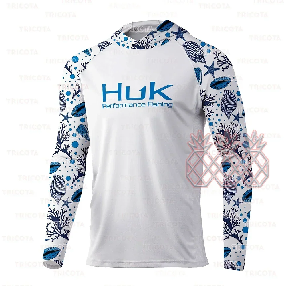 HUK 낚시 후드 티셔츠 남성 의류 긴 소매 통기성 탑 UV 보호 UPF 50+ 낚시 저지
