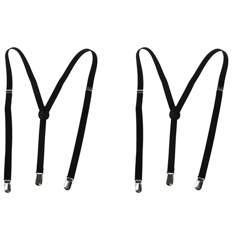 

Hot TTKK 2X Adult Adjustable Metal Clamp Elastic Suspenders Braces Black