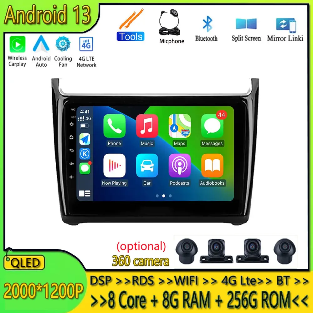 

9" 8-Core CPU Android 13 Car Radio Multimedia Video Player For Volkswagen VW Polo Sedan 2008-2015 Carplay Navigation GPS BT 4G