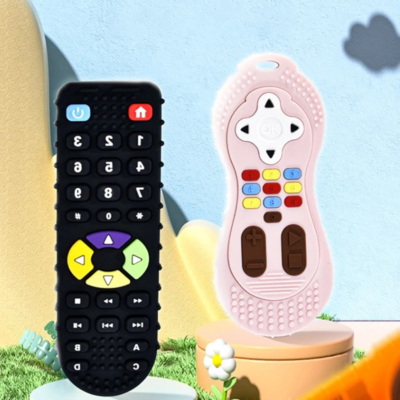 Silicone Baby Teether teething toys silicone teething toys baby teething toys silicone teether TV Remote Control Shape Teether Pain Relief Teething Toy Kids Sensory Educational Toy