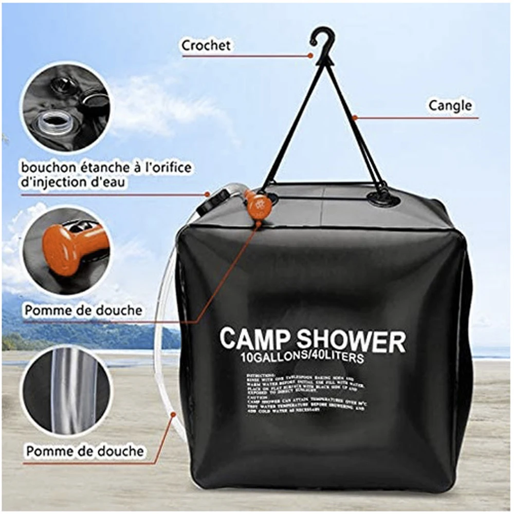 Camp Shower Water Bag Solar Outdoor Camping Hiking Summer Cool 40L/20L Portable 