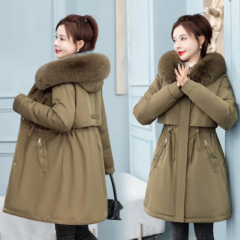 2023 New High-end School To Overcome Women Long Cotton-padded Women Slim Slim True Fur Collar Cotton-padded Women Thick Coat