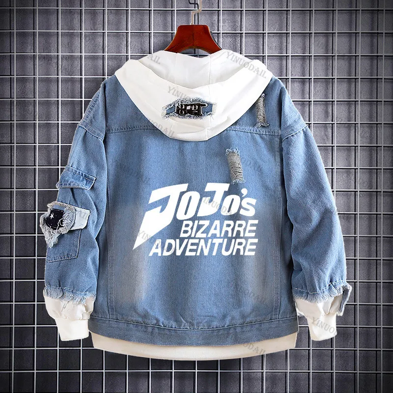 thumbnail image 1 of JoJo's Bizarre Adventure Chaquetas vaqueras Anime Fifures Hole Coat Sudaderas Para Hombres Jean Cosplay disfraces regalos de navidad, 1 of 5