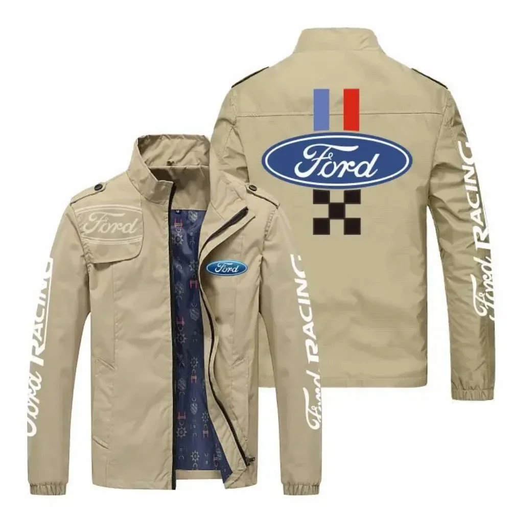 Spring and Autumn Thin Men's Handsome Ford Car Logo Jacket Motorcycle Sports Casual Fashion Stand Collar Cardigan Zipper Jacket 2