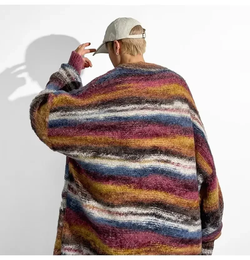 Men Striped Sweater Casual Elastic Long Sleeve Pullovers Harajuku Patchwork Knitted Warm Top Fashion Brand Jumper Clothes