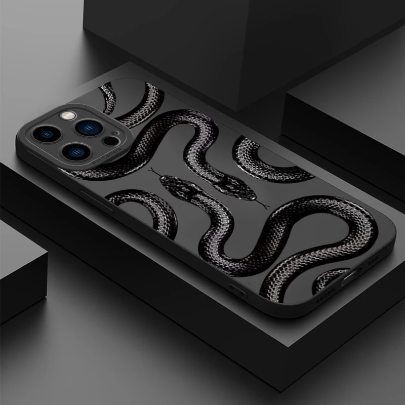 Cute Doodle Funny Snake Phone Case for iPhone 15 14 Pro Max 13 12 11 Pro Max 8 7 14 15 Plus SE 2022 XS XR X Matte Soft Cover