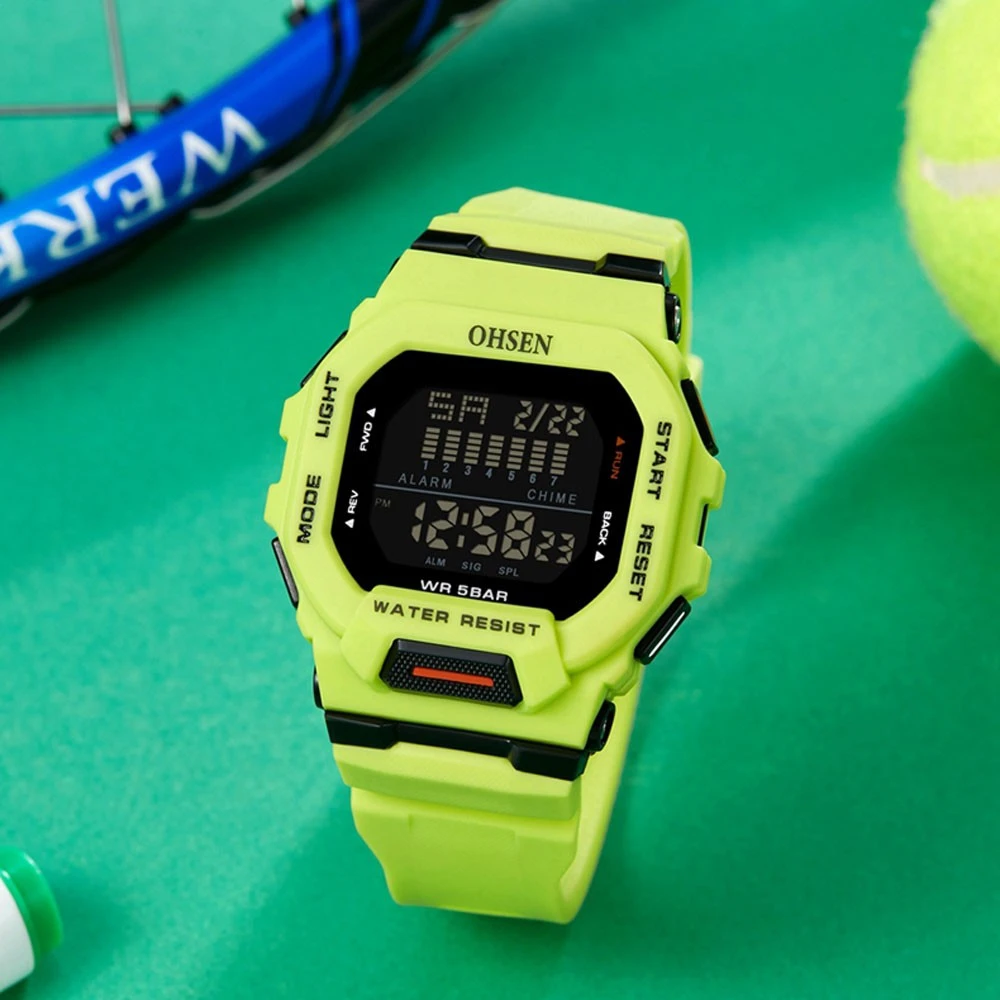 Ohsen Male Digital Watches Waterproof Hombre Mens Sports Green Wristwatches Hand Clocks Women