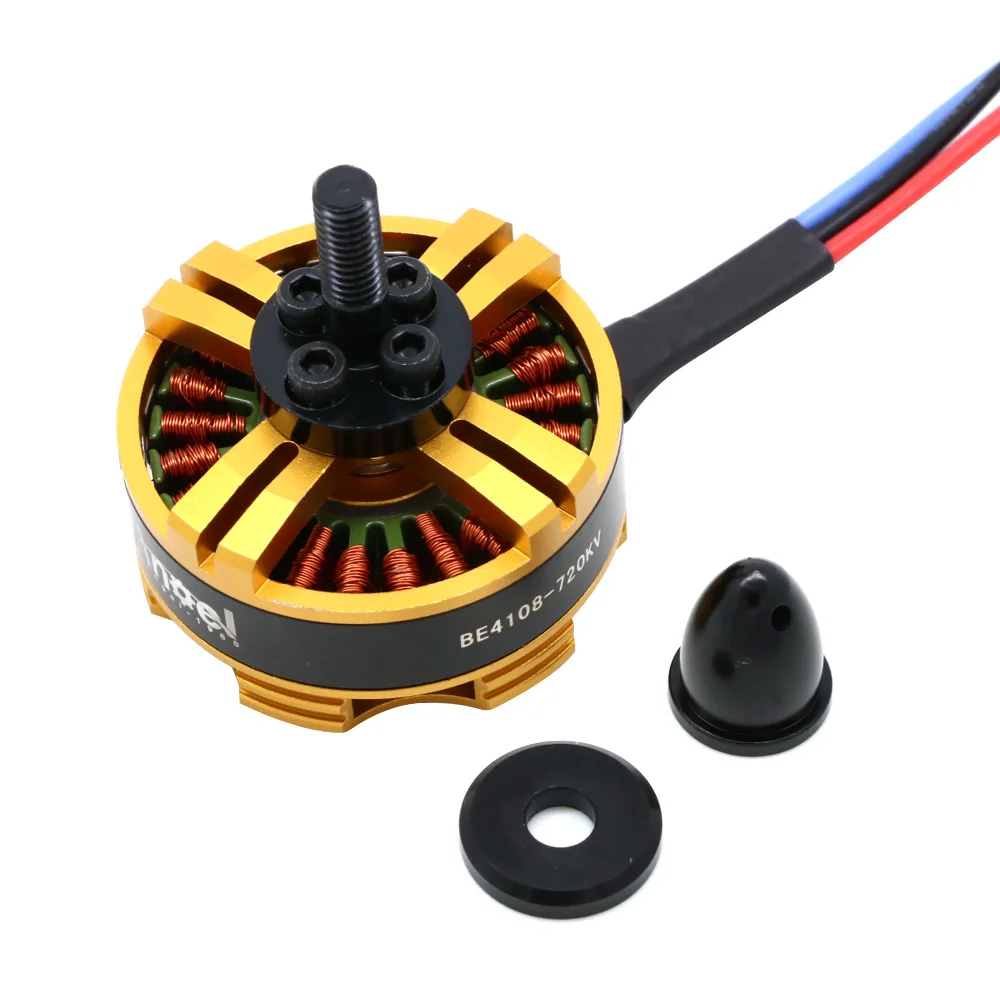 Gros plan sur le moteur BE4108 - Haute performance pour drone multirotor avec connecteurs dorés