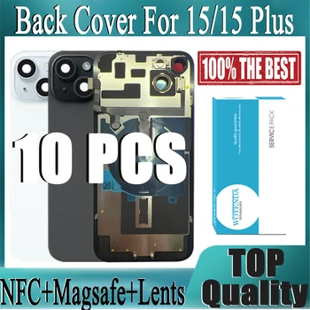 10PCS Rear Battery Door Back Glass For iPhone 15 with NFC Pre-Installed Plate and Camera Frame Back Cover Replacement Part