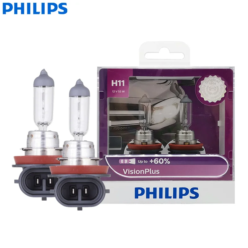 Philips H11 12V 55W PGJ19-2 VisionPlus 3250K Bright Light Up to