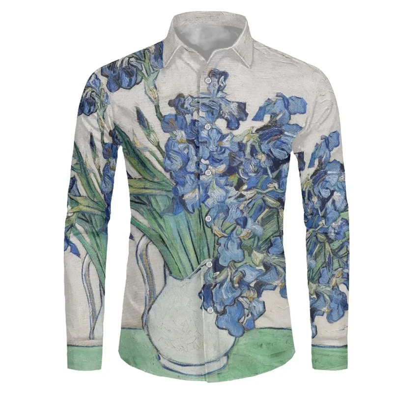 thumbnail image 1 of Camisas con estampado abstracto en 3D para hombre, camisas casuales de manga larga con botones y corte regular, camisetas de playa para hombre, camisetas de gran tamaño, 1 of 5