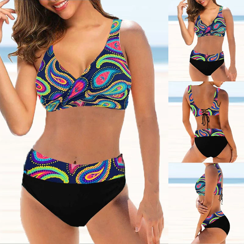 

2023 Summer Two Piece Swimwear Beach Bikini Sexy Swimwear Set Summer Women's New Print Two Piece Bikini Beach Swimwear