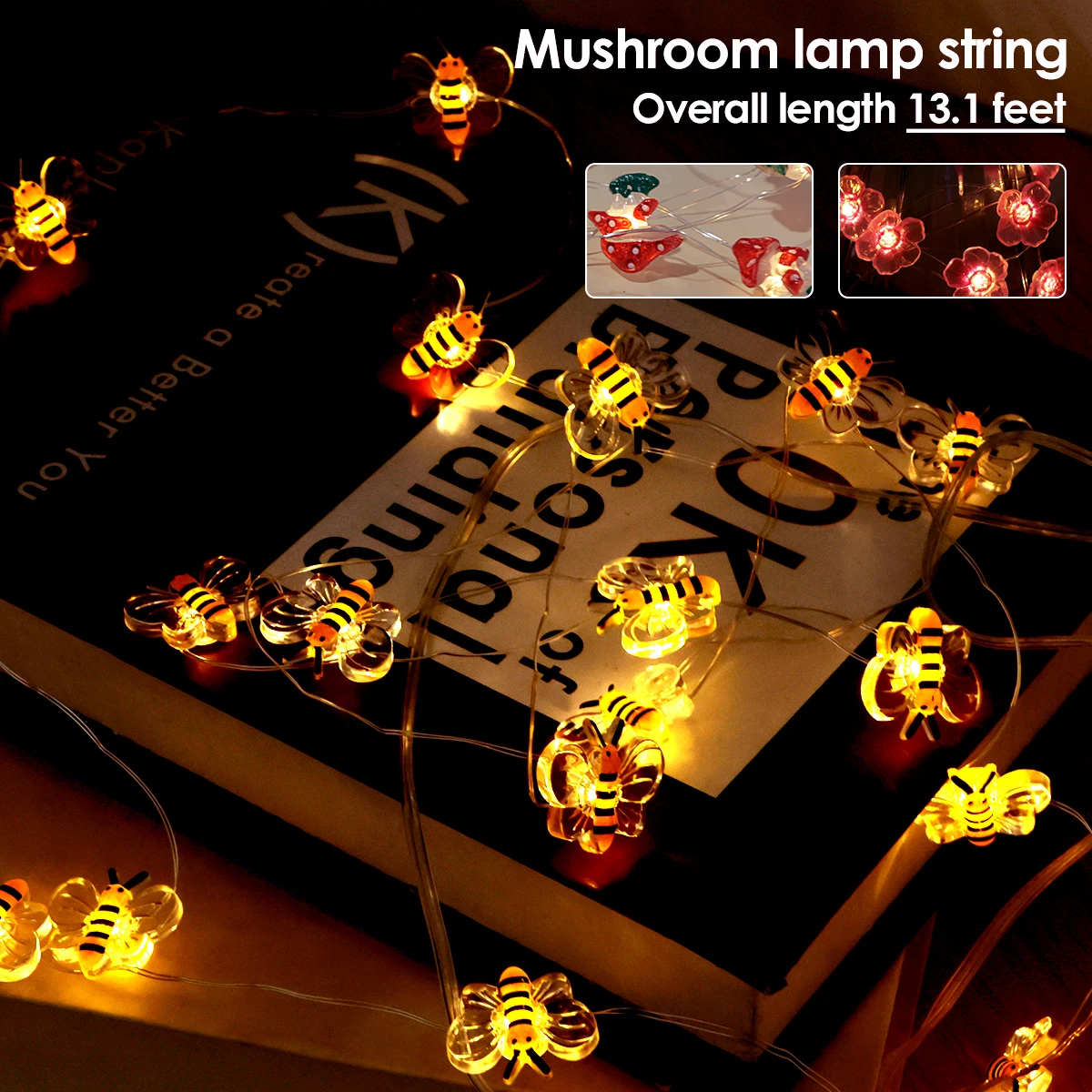 

40LED Solar Cherry Blossom String Lights Outdoor Solar String Lights 8 Lighting Modes IP44 Waterproof Solar Powered Mushroom